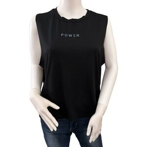 Lovers of hYOUmanity Black POWER Sleeveless Tank Top Women's Size Large *Pilling